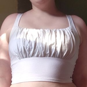 White Hollister Cropped Rouched Tank